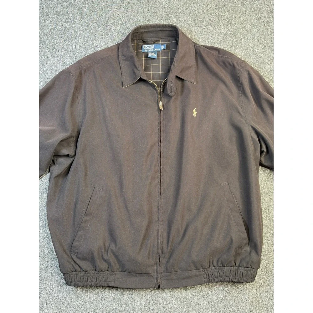 Polo Ralph Lauren Mens Black Harrington Jacket‎ L Windowpane Lining Windbreaker